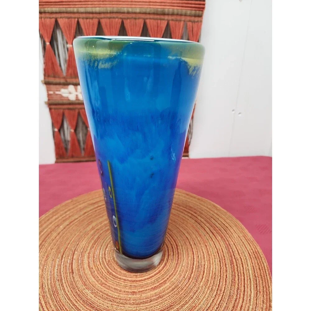 Vintage Pier 1 Millefiori Cobalt Handblown Vase 11.25